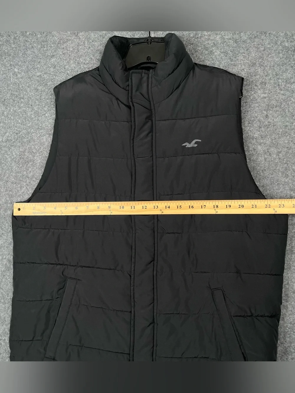 Hollister Puffer Vest Mens XL Black Sherpa Fur Lined Full Zip Y2K Ski Casual